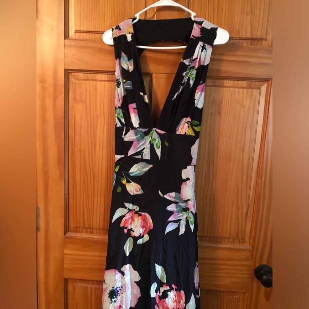 Nicole Miller Black Floral Maxi Dress with Pink & White Blooms - Picture 2 of 11